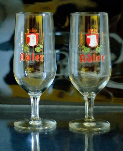 Lot 2 anciens verres à bière Adler (Belgique), Collections, Verres & Petits Verres, Utilisé, Verre à bière, Enlèvement ou Envoi