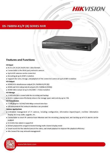 HIKVISION - 7100 LA LOUVIERE - NVR 8 Canaux PoE - BELSITE