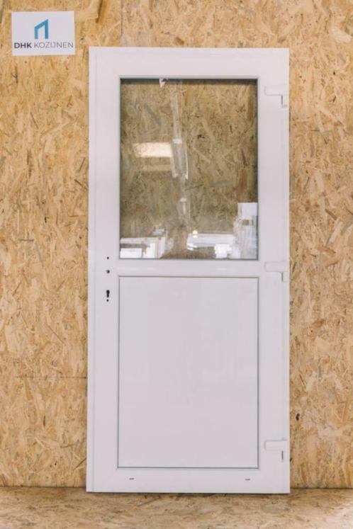 PVC deur 98x215 1/2 glas - uit STOCK (garage, schuur, tuin), Bricolage & Construction, Fenêtres & Moustiquaires, Neuf, Porte extérieure