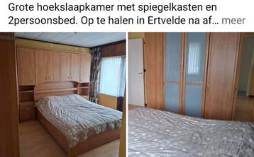Volledige hoekslaapkamer met spiegelkasten en 2persoonsbed