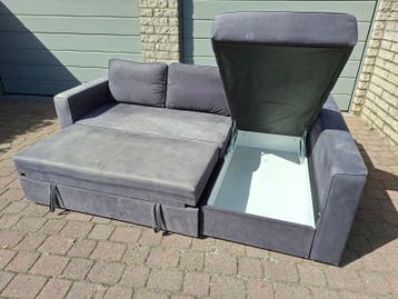 hoeksalon grijd/blauw 2m50 breed, 90ccm diep, longchair 1m50