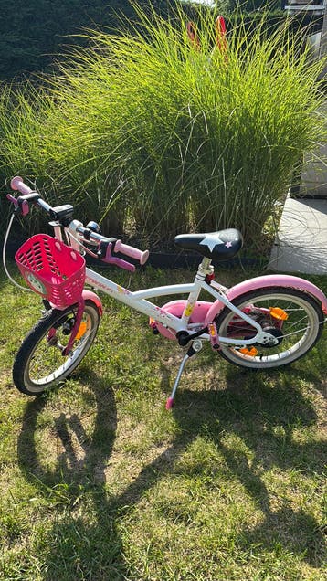 Meisjes fiets 16 inch wit/roze merk Btwin