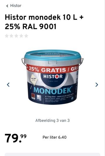 Histor monodek verf 9001 (nieuw in doos/ nieuwprijs €79,99)