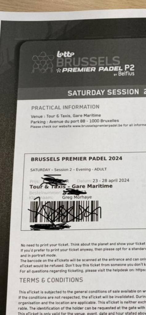 2 tickets adults Padel Premier Tour Brussel - za 27/4 - 17u, Tickets & Billets, Sport | Autre, Deux personnes, Avril