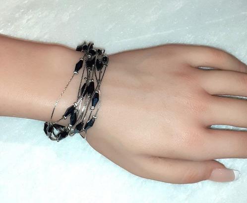 armband zilver met zwarte speciale kristalletjes, Bijoux, Sacs & Beauté, Bracelets, Neuf, Autres matériaux, Argent, Envoi