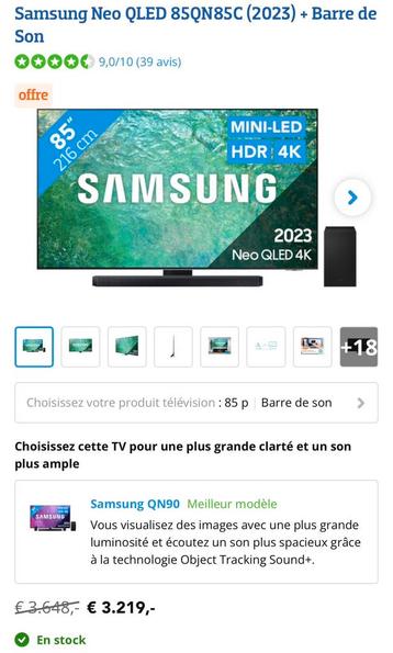 Déstockage Samsung Neo QLED 85QN85C (2023) + Barre de Son
