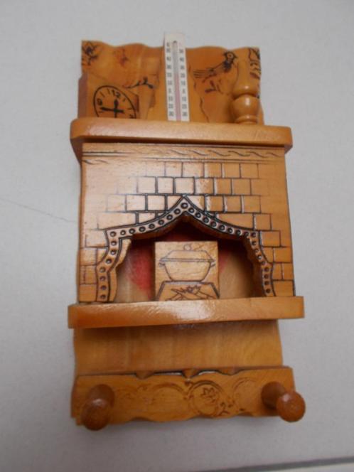Thermometer/sleutelrekje/kapstokje op massief houten blokje, Maison & Meubles, Accessoires pour la Maison | Thermomètres, Neuf