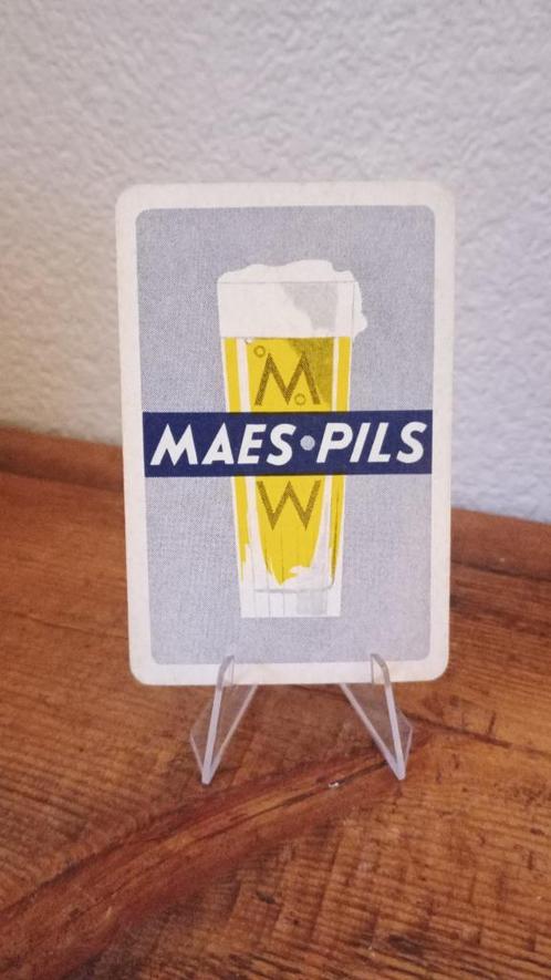 Brasserie bière ancienne carte à jouer Maes Pils, Collections, Marques de bière, Utilisé, Panneau, Plaque ou Plaquette publicitaire