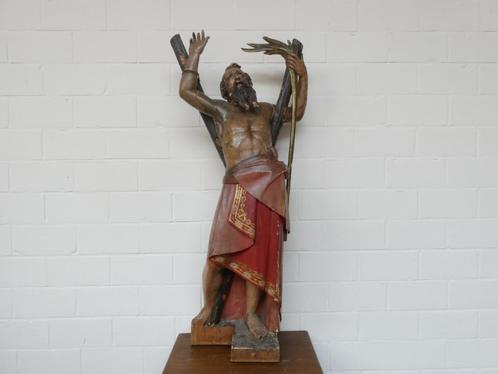 "St. Andries" groot houten neogotiek beeld, Antiquités & Art, Antiquités | Objets religieux, Enlèvement