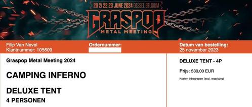 Graspop MM - Camping Inferno 1 Tent deluxe voor 4 personen, Tickets & Billets, Événements & Festivals
