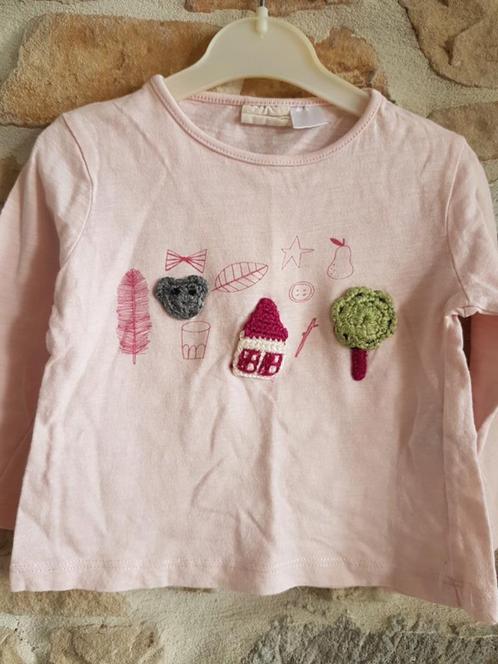 H&M - T-shirt rose, maison, arbre, plume - T.12 mois, Enfants & Bébés, Vêtements de bébé | Taille 74, Utilisé, Fille, Chemisette ou Manches longues
