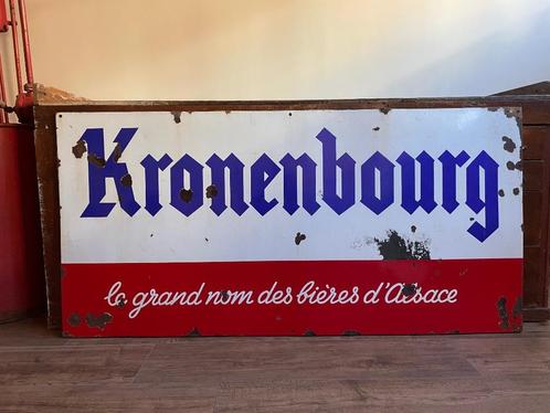 Emaille bord Kronenbourg groot super origineel 2x1 meter, Collections, Marques & Objets publicitaires, Utilisé, Panneau publicitaire