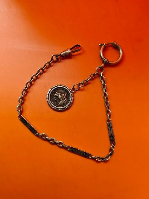 Zakhorloge ketting oude paard medaille, Bijoux, Sacs & Beauté, Colliers, Comme neuf, Enlèvement ou Envoi