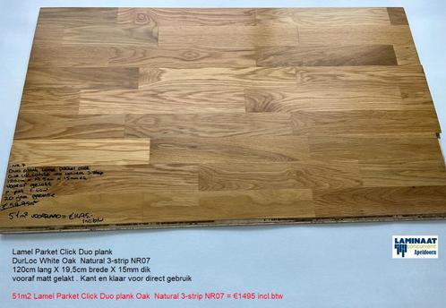 51m2 Lamel Parket Duo Plank 15mm Oak Natural NR07 = €1495, Maison & Meubles, Ameublement | Revêtements de sol, Neuf, Parquet, Brun