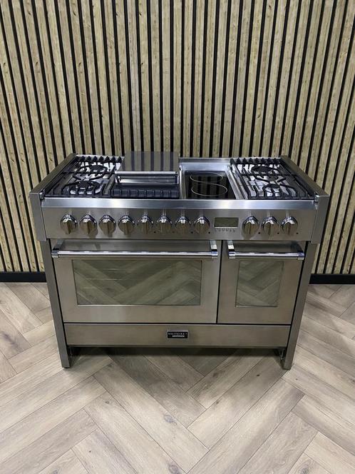 Luxe Fornuis Solitaire 120cm gas/keramisch + Dubbele oven!, Electroménager, Cuisinières, Comme neuf, Gril, Enlèvement ou Envoi
