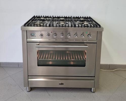 🍀 Poêle Boretti de luxe 90 cm en acier inoxydable + 6 brûle, Electroménager, Cuisinières, Comme neuf, Autoportant, 5 zones de cuisson ou plus