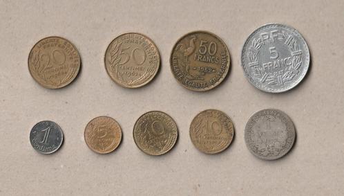 Ensemble de 9 pièces françaises (utilisées), Timbres & Monnaies, Monnaies | Europe | Monnaies non-euro, Série, France, Enlèvement ou Envoi