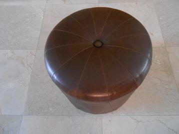 Lederen pouf bruin, 2 stuks diameter 40cm x 35cm