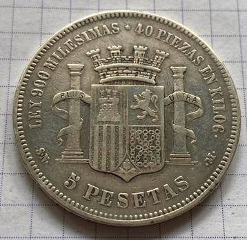 Argent 5 pesetas 1870 Espagne
