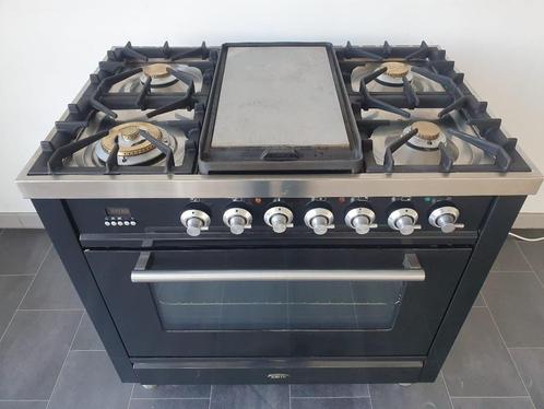 🍀 Poêle Boretti de luxe 90 cm, noir brillant, 5 brûleurs, 1, Electroménager, Cuisinières, Comme neuf, Autoportant, 5 zones de cuisson ou plus
