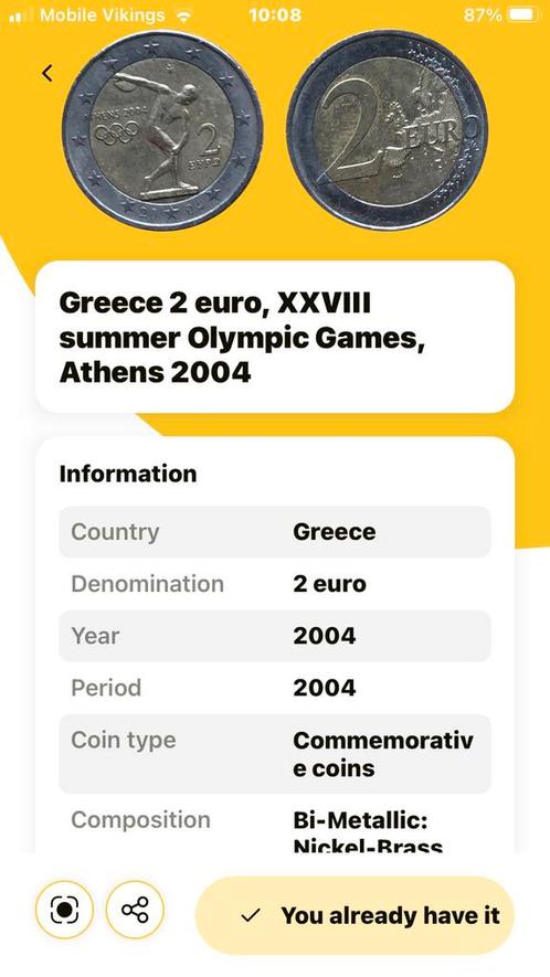 Pièce rare de 2€ pour les Jeux Olympiques d'Athènes, Timbres & Monnaies, Monnaies | Europe | Monnaies euro, Monnaie en vrac, 2 euros