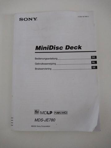 Handleiding Sony MDS-JE780
