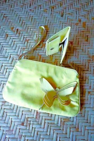 origineel geel vlinder handtasje met bijhorende geldbeugel
