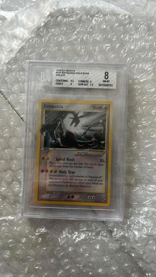 Rayquaza gold star Beckett 8 ! Prachtige Swirl!, Hobby en Vrije tijd, Verzamelkaartspellen | Pokémon, Zo goed als nieuw, Losse kaart