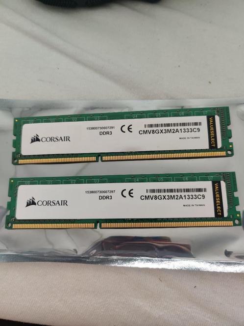 A vendre: 2 x 4 Go de mémoire DDR3 Corsair VS à 1333 MHz, Informatique & Logiciels, Mémoire RAM, Comme neuf, Desktop, 8 GB, DDR3