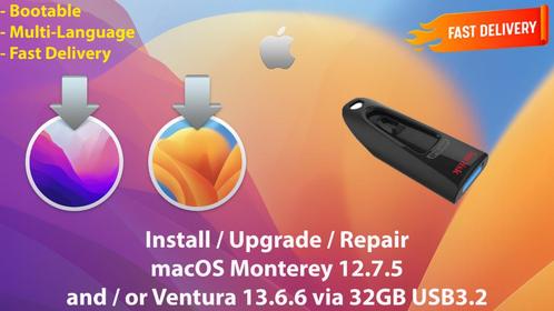 Installeer macOS Monterey 12.7.5 en/of Ventura 13.6.6 USB, Computers en Software, Besturingssoftware, Nieuw, MacOS, Verzenden