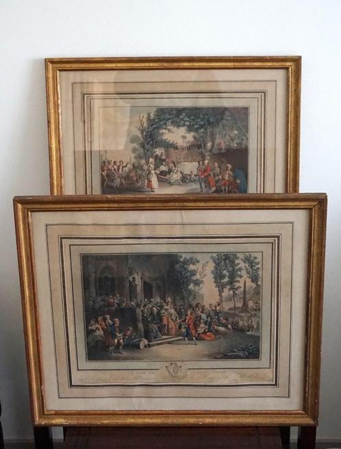 Paar 18e-eeuwse gravures van Charles Benazech, Antiek en Kunst, Kunst | Etsen en Gravures, Ophalen of Verzenden