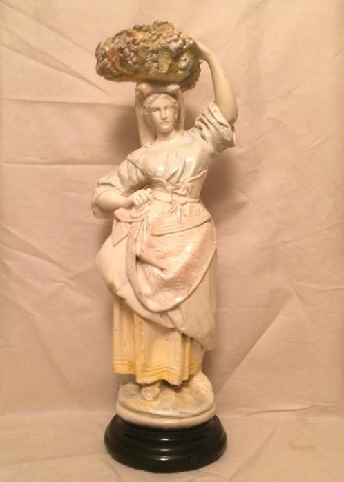 Sculpture Art Nouveau plâtre polychrome JARU 1900, Collections, Statues & Figurines, Utilisé, Enlèvement ou Envoi