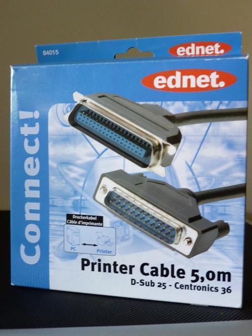 Printer kabel 5m D-sub 25 (male), Informatique & Logiciels, Fournitures d'imprimante, Neuf, Câble d'imprimante, Enlèvement ou Envoi