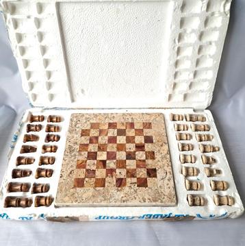 Schaakspel natuursteen 20x20 cm nieuw | schaken, schaakbord