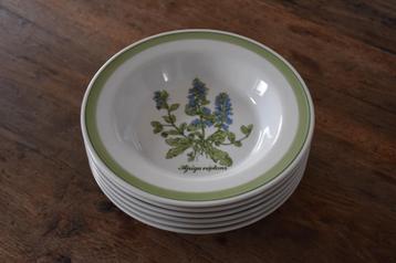 6x diep bord Kahla vintage servies herborist kruiden borden