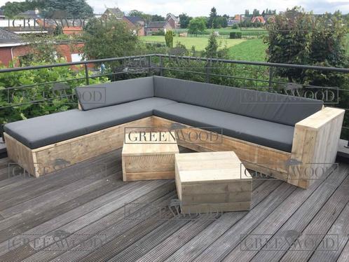 Steigerhout Hoekset Hoeklounge Hoekbanken Hoekzetel ACTIE, Jardin & Terrasse, Ensembles de jardin, Comme neuf, Bois d'échafaudage