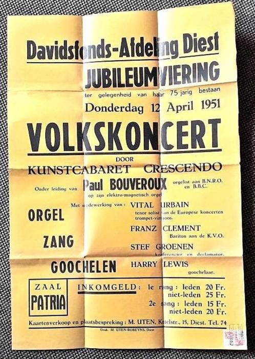 Poster Volksconcert in Zaal Patria Diest, Collections, Posters & Affiches, Utilisé, Enlèvement ou Envoi
