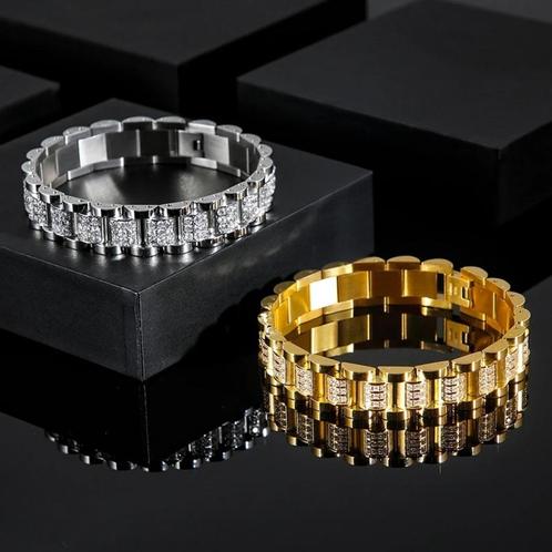 Mooie armband verkrijgbaar in 2 kleuren, Bijoux, Sacs & Beauté, Bracelets, Neuf, Acier, Or, Avec cristal, Envoi