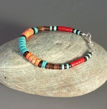 Indiaanse armband man of vrouw met turkoois ringen, koraal