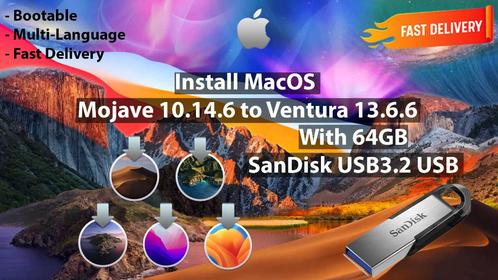 macOS Mojave 10.14.6-Ventura 13.6.6 5en1 USB d'Install 64Go, Informatique & Logiciels, Systèmes d'exploitation, Neuf, MacOS, Envoi