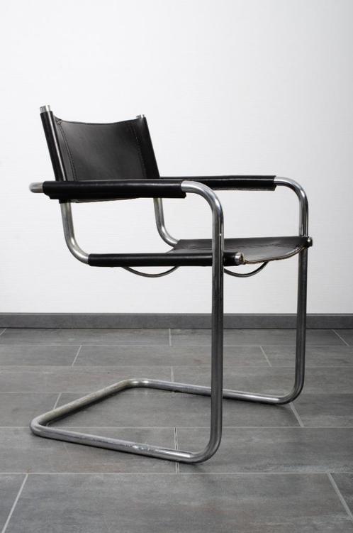 S34 buisframe stoelen van Jox interni in zwart leer, Maison & Meubles, Chaises, Utilisé, Cinq, Six Chaises ou plus, Cuir, Métal