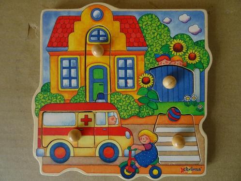 Vintage puzzel houten puzzel Chelona puzzel 4 stukjes 1970, Kinderen en Baby's, Speelgoed | Kinderpuzzels, Zo goed als nieuw, 6 maanden tot 2 jaar