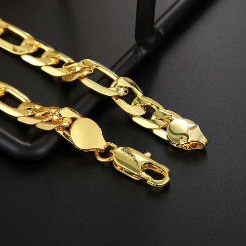HOGE KORTING!18k goud vergulde armband met FIGARO schakel#89, Bijoux, Sacs & Beauté, Bracelets, Neuf, Or, Or, Envoi