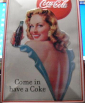 Reclamebord COCA COLA "Come in and have a Coke"  