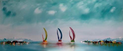 " Fantasy Sailing " prachtig Acrylschilderij van Gena, Antiquités & Art, Art | Peinture | Moderne, Enlèvement ou Envoi