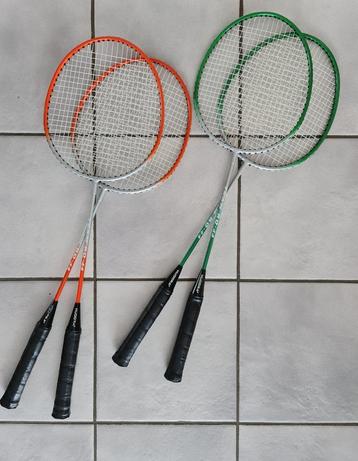 4 Badmintonrackets Hudora met toebehoren