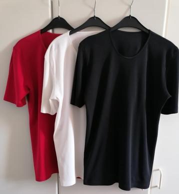 3 effen T-shirt met korte mouwen, wit, rood en zwart, L - XL