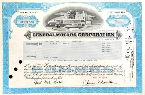 General Motors Corporation 1982, Timbres & Monnaies, Actions & Titres, Certificat d'action, 1970 à nos jours, Enlèvement ou Envoi
