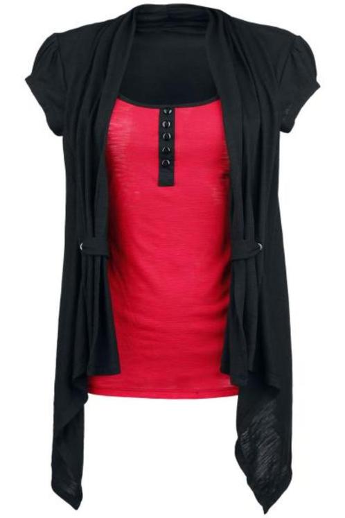 Vest Look 2 in 1 Trompe-L'Oeil T-shirt zwart/rood - M - n, Kleding | Dames, T-shirts, Nieuw, Maat 38/40 (M), Rood, Korte mouw