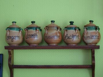 RETRO - Kruiden potten met rekje - Keramiek - Brocante 